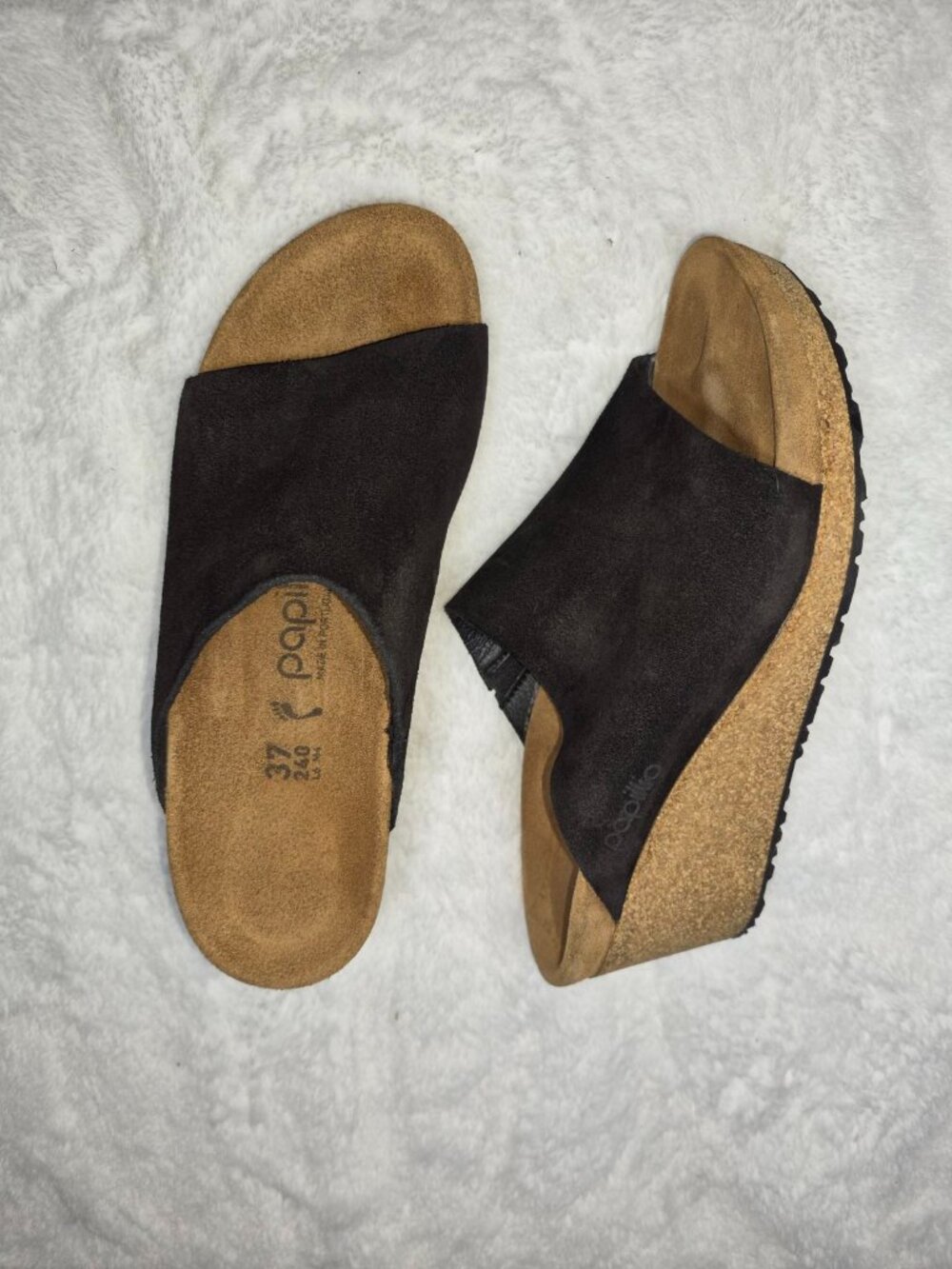 Papillio by Birkenstock Namica Black Suede Wedge Sandal size 7 (37, 24 cm)